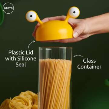 OTOTO Noodle Monster Spaghetti Container Storage for Pantry - BPA-free Glass, Airtight, Food Grade & Dishwasher Safe - Pasta Holder - 5x3.5x12.75 in