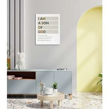 LiTiu I am A Son of God Framed Wall Art Canvas Prints Decor, 11” x 14”, Inspirational Religious Artwork Gifts Christian Quotes Decorations for Bedroom, Nursery Boys Room