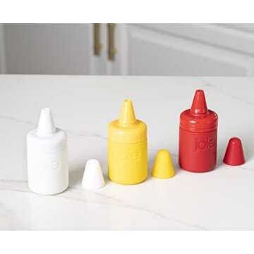 Joie Condiment Mini Squeeze Bottles with Nozzle Caps, Non-Stick Silicone, Set of 3