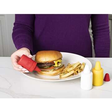 Joie Condiment Mini Squeeze Bottles with Nozzle Caps, Non-Stick Silicone, Set of 3