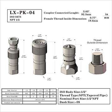 1-Set 1/2'' Ag ISO5675 Carbon Steel Hydraulic Quick Connect Coupler with Poppet Valve