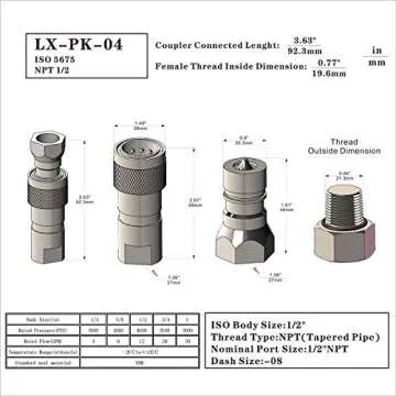 1-Set 1/2'' Ag ISO5675 Carbon Steel Hydraulic Quick Connect Coupler with Poppet Valve
