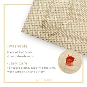 ARTAND Placemats Set of 4, Woven Placemats for Dining Table, Boho Decor Plastic Table Place Mats, Vinyl Table Mats for Indoor Outdoor Beige Frames