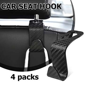 4PCS Car Seat Headrest Hook, Carbon Fiber Auto Back Seat Hanger, Car Interior Accessories Universal for Most Vehicle, Organizer Holder for Storage Purses, Bag, Coat, Hat, Umbrella