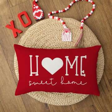AACORS Valentines Day Lumbar Pillow Cover 12X20 Home Sweet Home Decorations Farmhouse Decorative Red Cushion Case for Sofa Couch Decor