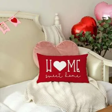 AACORS Valentines Day Lumbar Pillow Cover 12X20 Home Sweet Home Decorations Farmhouse Decorative Red Cushion Case for Sofa Couch Decor