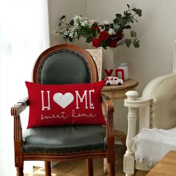 AACORS Valentines Day Lumbar Pillow Cover 12X20 Home Sweet Home Decorations Farmhouse Decorative Red Cushion Case for Sofa Couch Decor