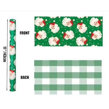 Vnaaem Green Santa Wrapping Paper - Mini Roll - 17 Inches X 33 Feet - for Girls Boys Kids Men Women - Vintage Christmas Pattern Great for Holiday Birthday, Party, Baby Shower