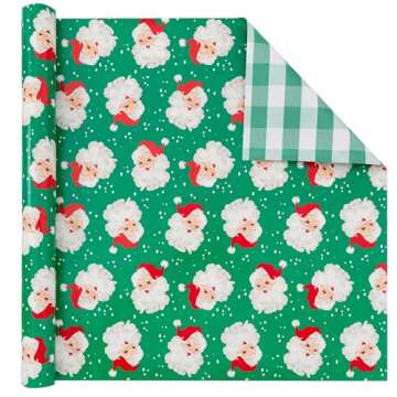 Vnaaem Green Santa Wrapping Paper - Mini Roll - 17 Inches X 33 Feet - for Girls Boys Kids Men Women - Vintage Christmas Pattern Great for Holiday Birthday, Party, Baby Shower