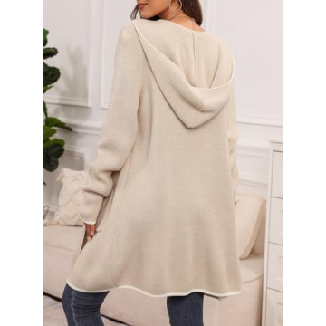 Sidefeel Cardigan Sweaters for Women Long Sleeve Open Front Fall Outfits Contrast Chunky Knit Oversized Hooded Sweaters Coat Apricot X-Large