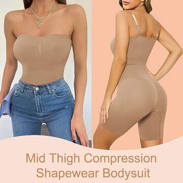 ACPLK Strapless Shapewear for Women, Tummy Control Butt Lifter Bodysuit, Seamless Sculpting Body Sha...