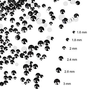 Bememo 3456 Pcs Crystals Diamond Rhinestones AB Clear Flat Back Round Gems Flatback Glass Mixed Size Crystals Gems for Crafts Clothes Shoes Makeup Bags Decor, 6 Sizes(Black)