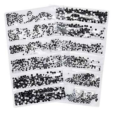 Bememo 3456 Pcs Crystals Diamond Rhinestones AB Clear Flat Back Round Gems Flatback Glass Mixed Size Crystals Gems for Crafts Clothes Shoes Makeup Bags Decor, 6 Sizes(Black)