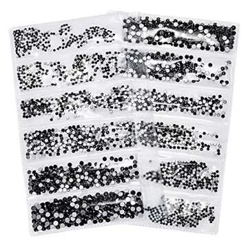 Bememo 3456 Pcs Crystals Diamond Rhinestones AB Clear Flat Back Round Gems Flatback Glass Mixed Size Crystals Gems for Crafts Clothes Shoes Makeup Bags Decor, 6 Sizes(Black)