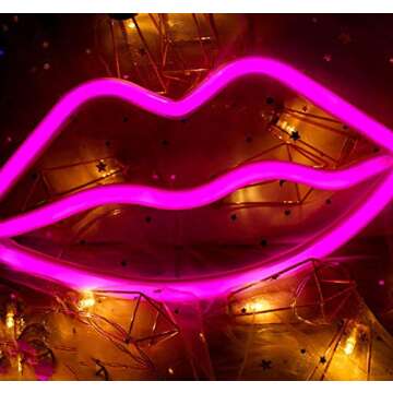 MorTime Cute Neon Signs, LED Neon Light for Party Supplies, Girls Room Decoration Accessory, Table Decoration, Children Kids Gifts (Lip Shaped)
