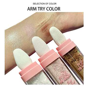 GL-Turelifes Hightlighter Stick Puff Fairy Glitter Loose Powder Brush Stick Contouring, Shimming Powder for Eyes, Face, Body Tiktok Makeup (#03 Gold Brown)