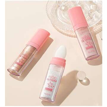 GL-Turelifes Hightlighter Stick Puff Fairy Glitter Loose Powder Brush Stick Contouring, Shimming Powder for Eyes, Face, Body Tiktok Makeup (#03 Gold Brown)