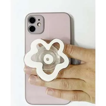 Stylish Acrylic Flower Phone Grip with Kickstand - White