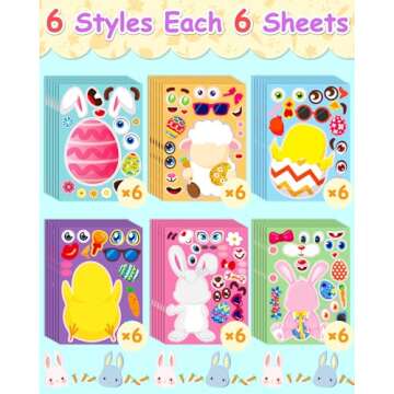 Benresive Party Favors for Kids 3-5 4-8, Face Stickers for Kids, Crafts Activities for Toddlers 1-3 2-4 3-5, Make Your Own Face Stickers for Toddlers 2-4 Years, Party Games for Kids - Easter