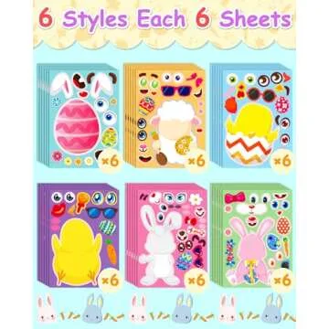 Benresive Party Favors for Kids 3-5 4-8, Face Stickers for Kids, Crafts Activities for Toddlers 1-3 2-4 3-5, Make Your Own Face Stickers for Toddlers 2-4 Years, Party Games for Kids - Easter
