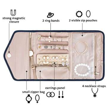 BAGSMART Travel Jewelry Organizer Roll Foldable Jewelry Case for Journey-Rings, Necklaces, Bracelets...