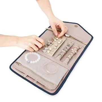 BAGSMART Travel Jewelry Organizer Roll Foldable Jewelry Case for Journey-Rings, Necklaces, Bracelets, Earrings, Smokey Blue