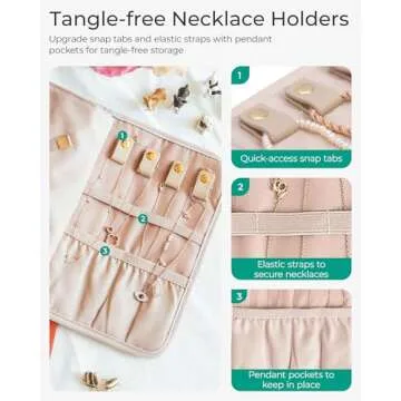 BAGSMART Travel Jewelry Organizer Roll Foldable Jewelry Case for Journey-Rings, Necklaces, Bracelets, Earrings, Smokey Blue