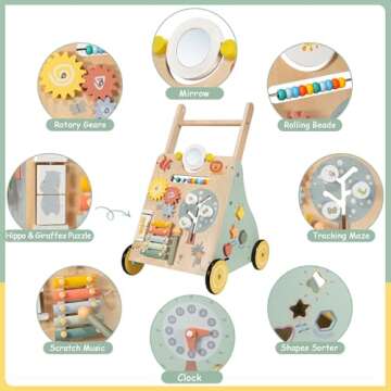 GiggleGems Wooden Baby Walker, Multiple Learning Activities Center Develops Motor Skills for Infant ...