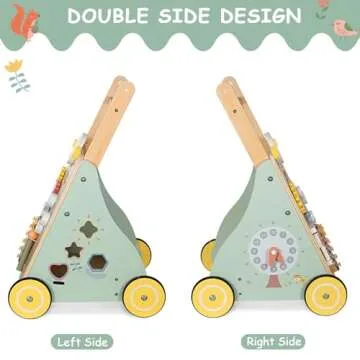GiggleGems Wooden Baby Walker, Multiple Learning Activities Center Develops Motor Skills for Infant to Toddler, Push and Pull Walkers with Wheel for Boys Girls