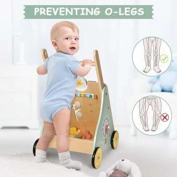 GiggleGems Wooden Baby Walker, Multiple Learning Activities Center Develops Motor Skills for Infant to Toddler, Push and Pull Walkers with Wheel for Boys Girls