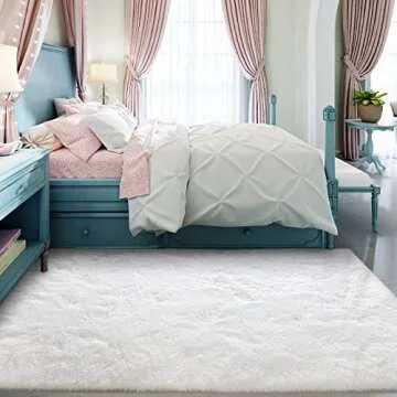 Prabia Super Soft Fluffy Shaggy Rugs 5x8 Feet for Living Room Bedroom, Fuzzy Plush Area Rugs for Girls Kids Room Nursery Home Decor, Furry Dorm Rug Cute Non-Slip Indoor Floor Carpet, Cream White