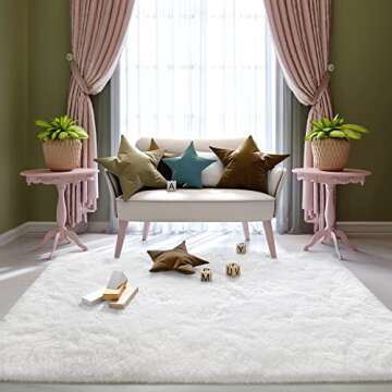 Prabia Super Soft Fluffy Shaggy Rugs 5x8 Feet for Living Room Bedroom, Fuzzy Plush Area Rugs for Girls Kids Room Nursery Home Decor, Furry Dorm Rug Cute Non-Slip Indoor Floor Carpet, Cream White