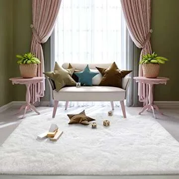 Prabia Super Soft Fluffy Shaggy Rugs 5x8 Feet for Living Room Bedroom, Fuzzy Plush Area Rugs for Girls Kids Room Nursery Home Decor, Furry Dorm Rug Cute Non-Slip Indoor Floor Carpet, Cream White