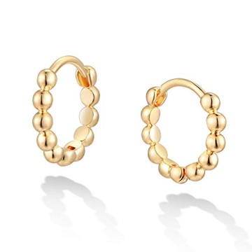 LOYATA Beaded Hoop Earrings Gold Huggie Sleeper 14K Gold Plated Dainty Small Simple Hypoallergenic J...