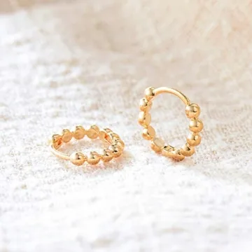 LOYATA Beaded Hoop Earrings 14K Gold Plated Hypoallergenic Jewelry
