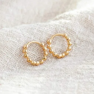 LOYATA Beaded Hoop Earrings 14K Gold Plated Hypoallergenic Jewelry