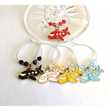 Unique Airplane Wine Charms for Travel Lovers - 5 Pack