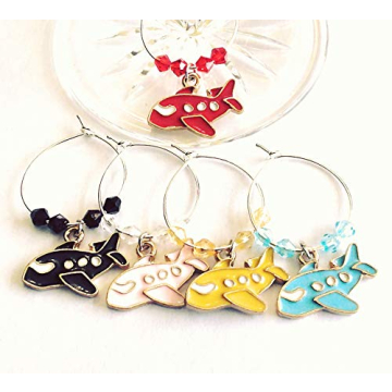 Unique Airplane Wine Charms for Travel Lovers - 5 Pack
