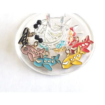 Unique Airplane Wine Charms for Travel Lovers - 5 Pack