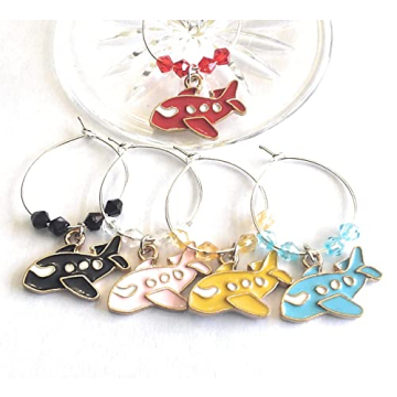Unique Airplane Wine Charms for Travel Lovers - 5 Pack