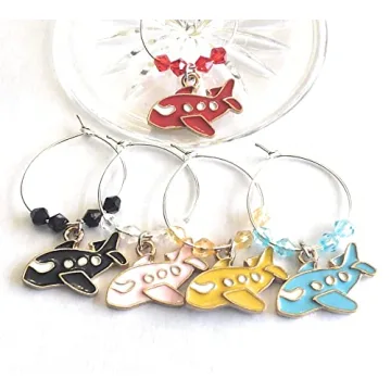 Unique Airplane Wine Charms for Travel Lovers - 5 Pack