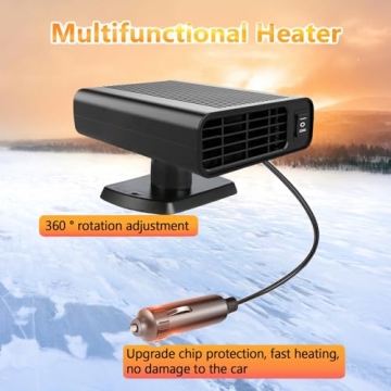 Portable Car Heater -2025 New Upgrade Car Heaters for Vehicle, 12V 150W Multi-Functional Car Defroster Windshield Heater, 2 in 1 Fast Heating and Cooling Fan for Car, Truck, SUV (Black)