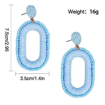 Boho Statement Earrings Beaded Raffia Earrings Lightweight Cute Seed Bead Earrings Square Drop Dangle Earrings Gift for women