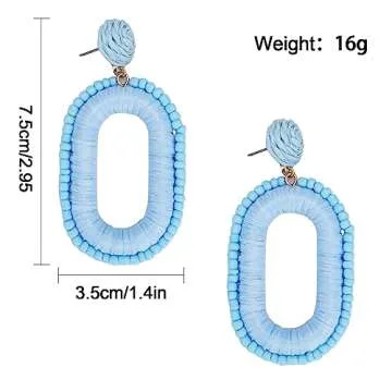 Boho Statement Earrings Beaded Raffia Earrings Lightweight Cute Seed Bead Earrings Square Drop Dangle Earrings Gift for women