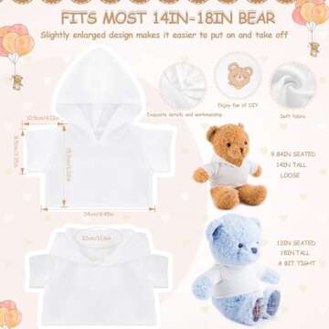 18 Pcs Stuffed Bear Clothes Sublimation Blank Bear Shirt Doll T-Shirts Stuffed Animal Tshirt Basic H...