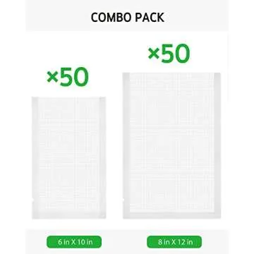 Syntus Vacuum Sealer Bags, 100 Quart 8" x 12" and Pint 6" x 10" Commercial Grade PreCut Bag, BPA Free Food Vac Bags for Storage, Meal Prep or Sous Vide