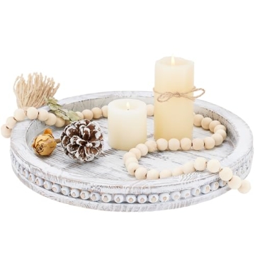 SimpleArt Wooden Serving Decorative Tray - Rustic Coffee Table Tray Perfect for Home Decor