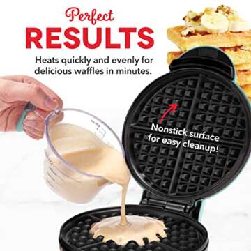 DASH Express 8” Waffle Maker for Waffles, Paninis, Hash Browns + other Breakfast, Lunch, or Snacks, with Easy to Clean, Non-Stick Cooking Surfaces - Aqua