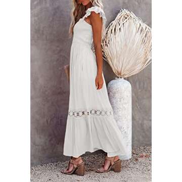 Elegant Summer White Maxi Dress with Ruffles and Pockets
