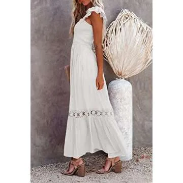Elegant Summer White Maxi Dress with Ruffles and Pockets